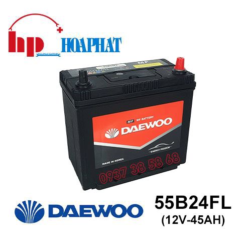 Bình Ắc Quy Daewoo 55B24FL (12V-45Ah) Chính Hãng