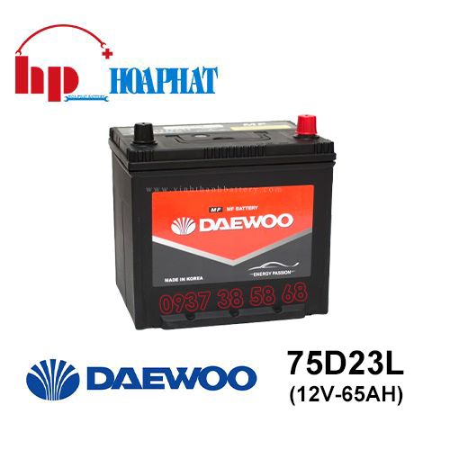 Bình Ắc Quy Daewoo 75D23L (12V-65Ah) Chính Hãng