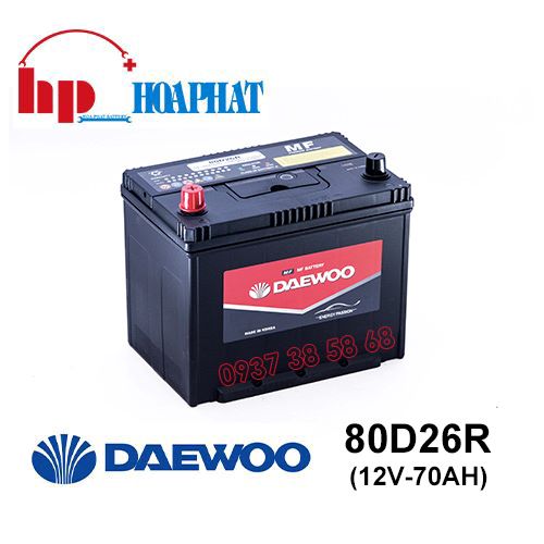 Bình Ắc Quy Daewoo 80D26R (12V-70Ah) Chính Hãng