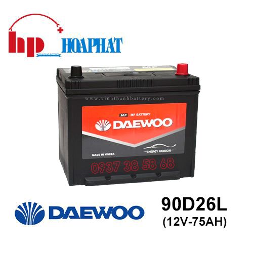Bình Ắc Quy Daewoo 90D26L (12V-75Ah) Chính Hãng