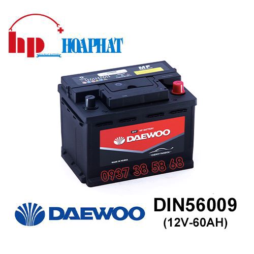 Bình Ắc Quy Daewoo DIN 56009 (12V-60Ah) Chính Hãng