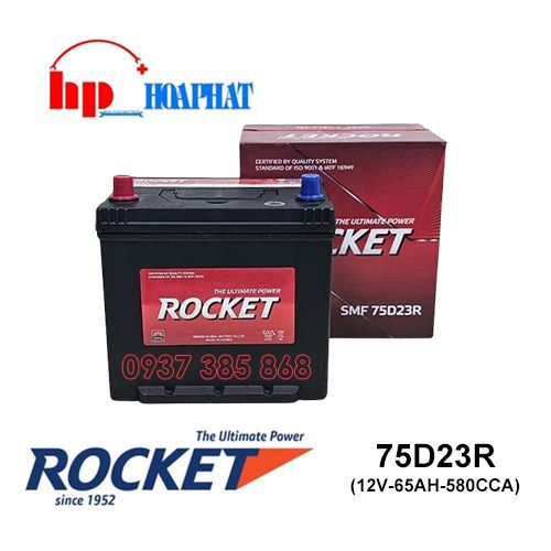 Bình Ắc Quy Rocket SMF 75D23R (12V-65Ah) Chính Hãng