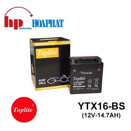 Bình Ắc Quy Toplite YTX16-BS (12V-14.7Ah) Chính Hãng
