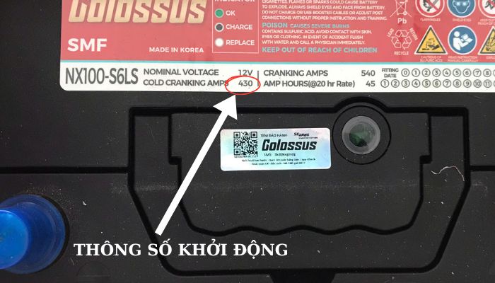 Hình ảnh thông số khởi động trên ắc quy