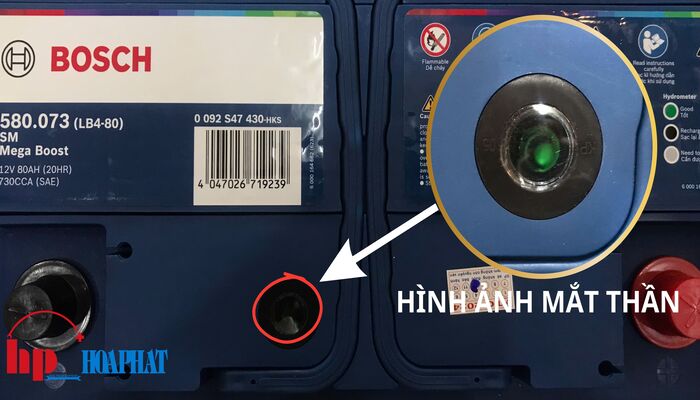 Hình ảnh vị trí mắt thần trên bình ắc quy