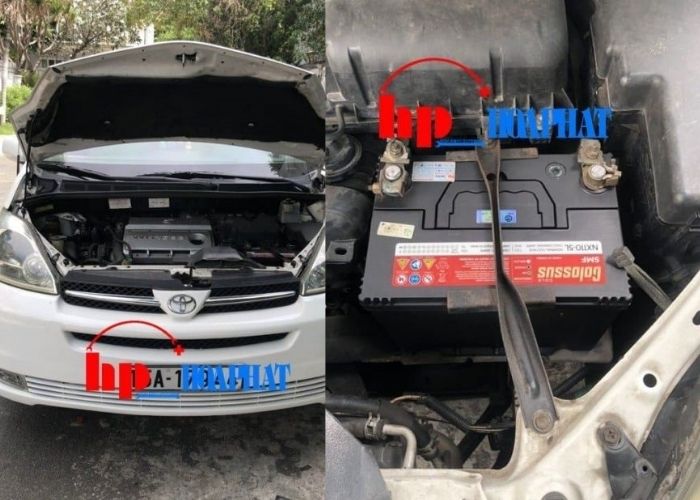 Hình ảnh nhân viên Hòa Phát thay ắc quy xe Toyota Sienna