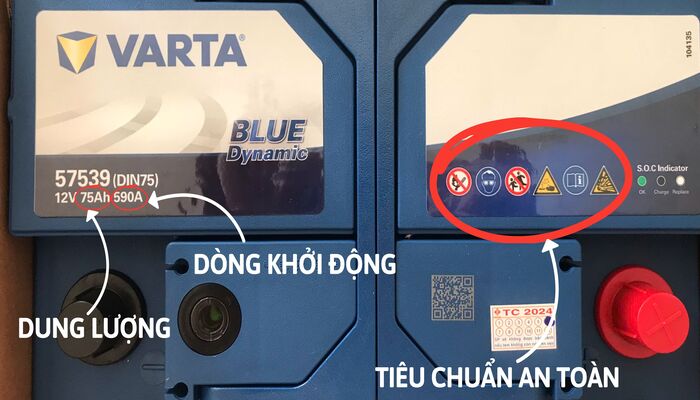 Hình ảnh thông số kỹ thuật trên bình ắc quy