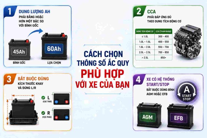 cách chọn thông số ắc quy phù hợp với xe của bạn