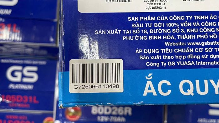 Số seri trên Barcode bình ắc quy GS