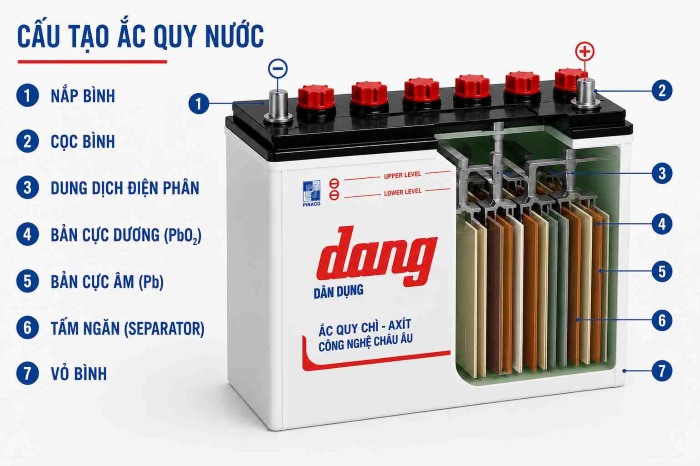 ắc quy nước là gì? cấu tạo cơ bản
