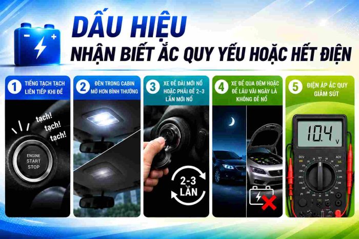 ắc quy yếu hoặc hết điện-nguyên nhân số 1