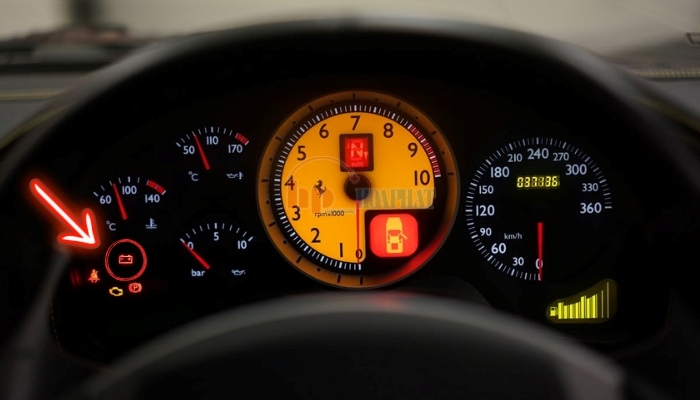 Đèn cảnh báo ắc quy sáng lên trên taplo xe Ferrari