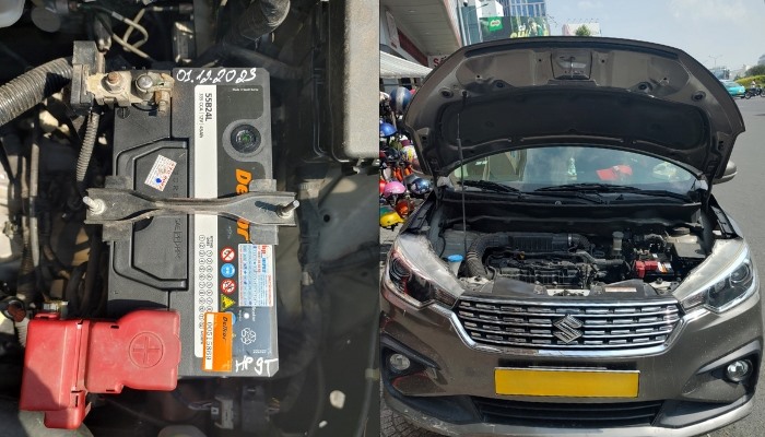 Thay thế bình ắc quy Delkor 55B24L cho xe Suzuki Ertiga tại nhà