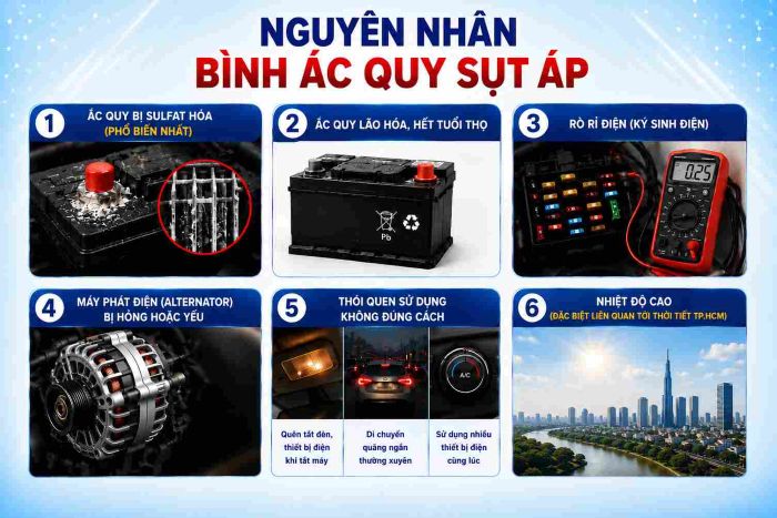 Nguyên Nhân Bình Ắc Quy Bị Sụt Áp