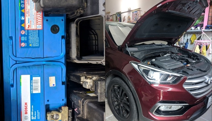 Lắp đặt ắc quy Bosch 600.085 xe Hyundai SantaFe