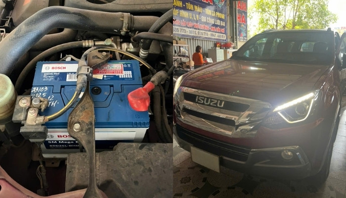 Thay bình ắc quy Bosch 80D26L cho Isuzu Mu-X tại Ắc Quy Hoà Phát