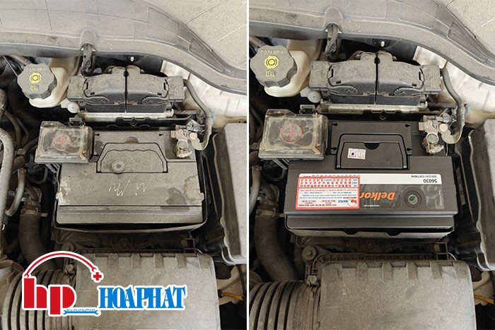 Thay ắc quy Delkor 56030 cho xe Hyundai Kona tại Hòa Phát