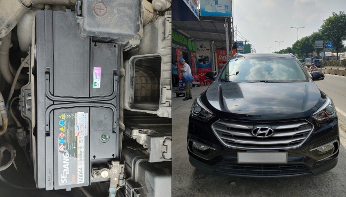 Lắp bình ắc quy Sebang 60044 cho Hyundai SantaFe
