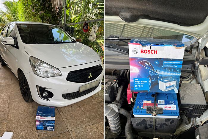 Thay bình ắc quy Bosch chính hãng cho xe Mitsubishi Attrage tại quận 4